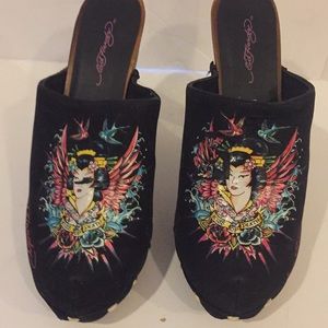 Ed Hardy black mules size 8